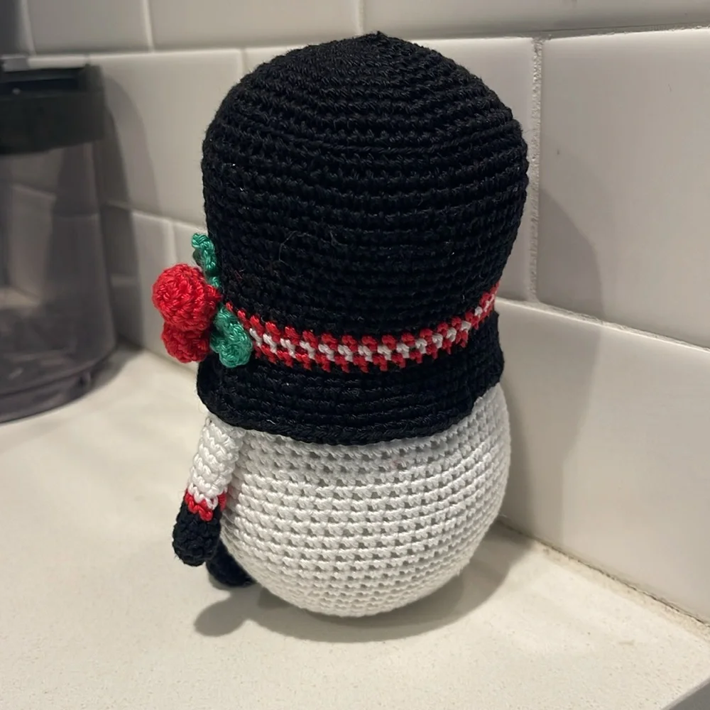 Handcrafted Snowman Gnome with Holly Winter Holiday Seasonal Christmas Crochet - Picture 8 of 12